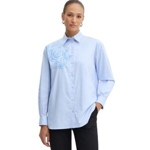 PINKO | Cartolina Embroidered Love Birds Cotton Oxford Shirt in Blue, US 4